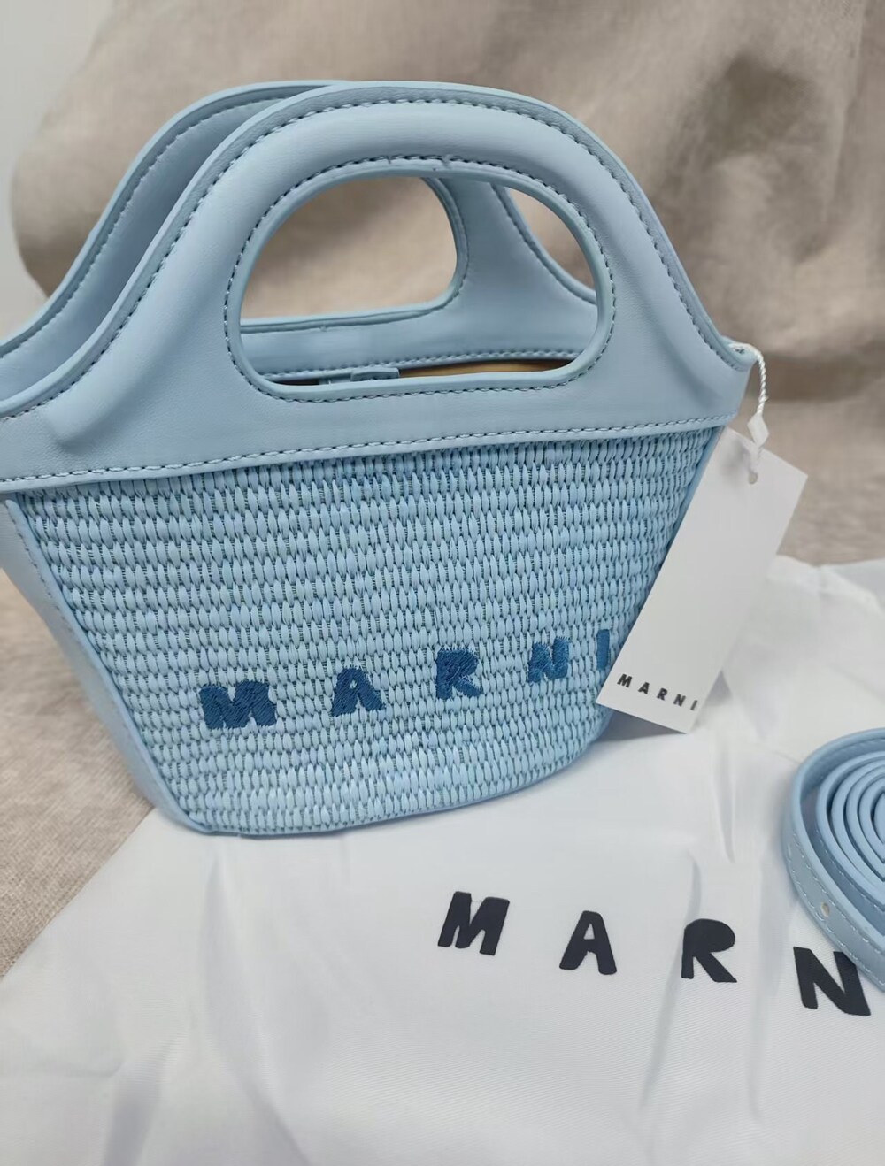 💙Marni Blue Mini Woven Tote Bag Summer Essential - Picture 7 of 7